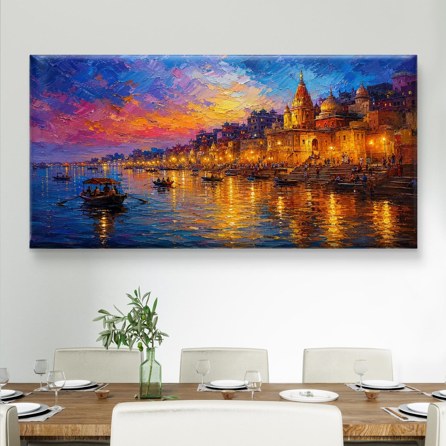 Banaras Ghat Premium Canvas Painting - Buy Online | Decor By Neon