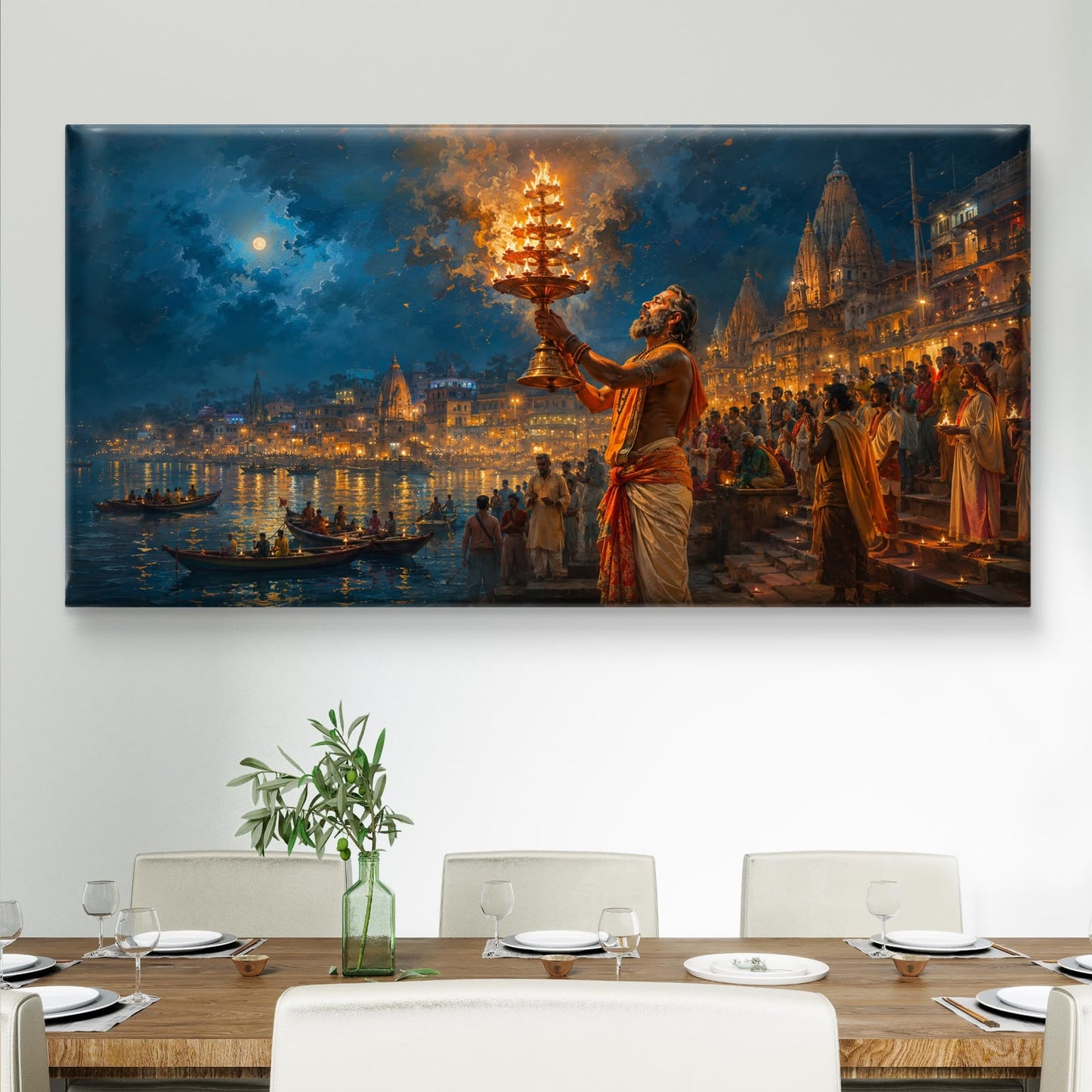 Banaras Ghat Premium Canvas Painting - Buy Online | Decor By Neon