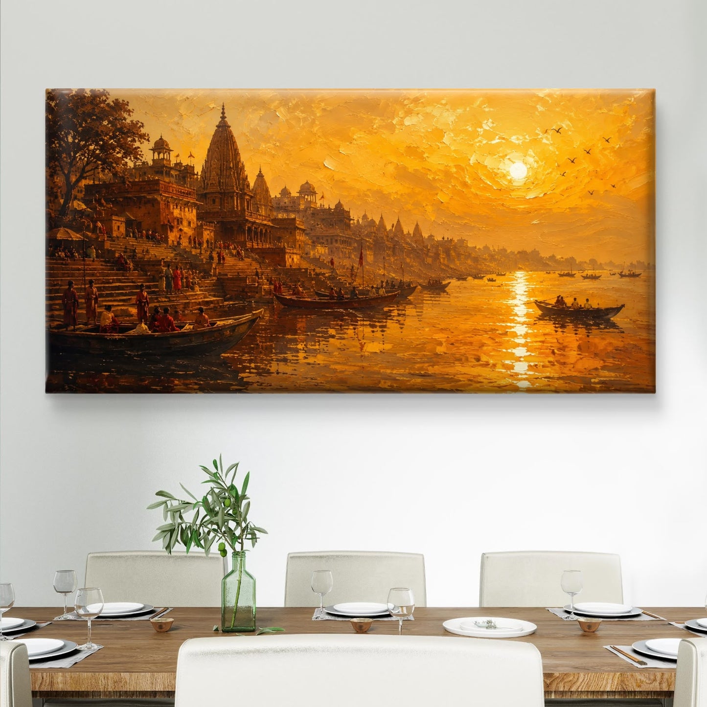 Banaras Ghat Premium Canvas Painting - Buy Online | Decor By Neon