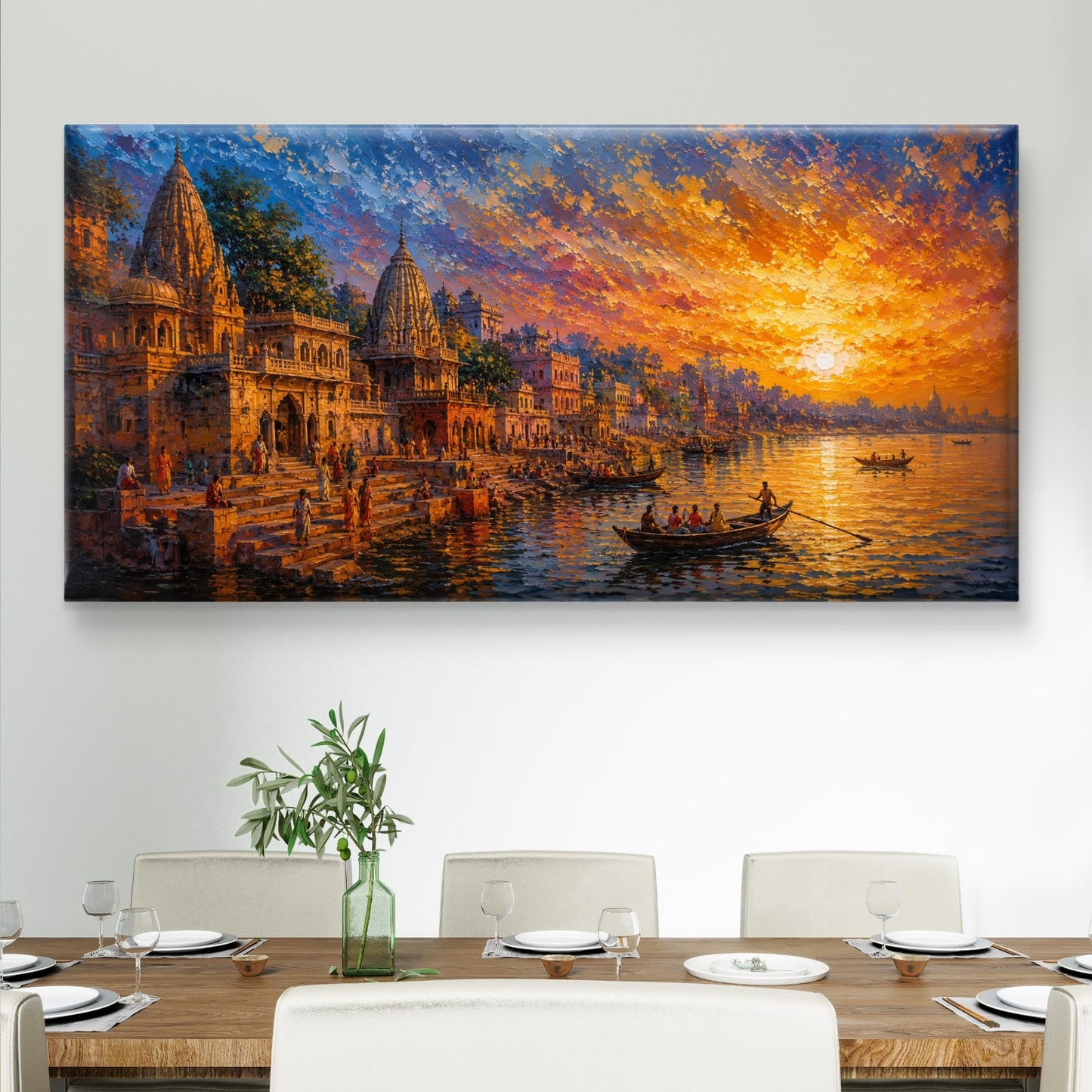 Banaras Ghat Premium Canvas Painting - Buy Online | Decor By Neon