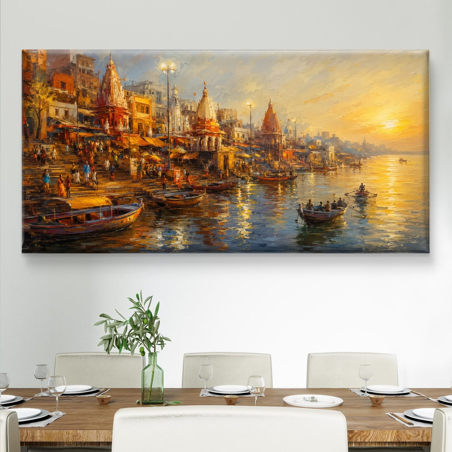 Banaras Ghat Premium Canvas Painting - Buy Online | Decor By Neon