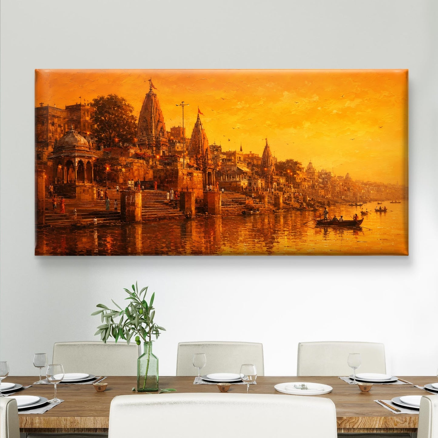 Banaras Ghat Premium Canvas Painting - Buy Online | Decor By Neon