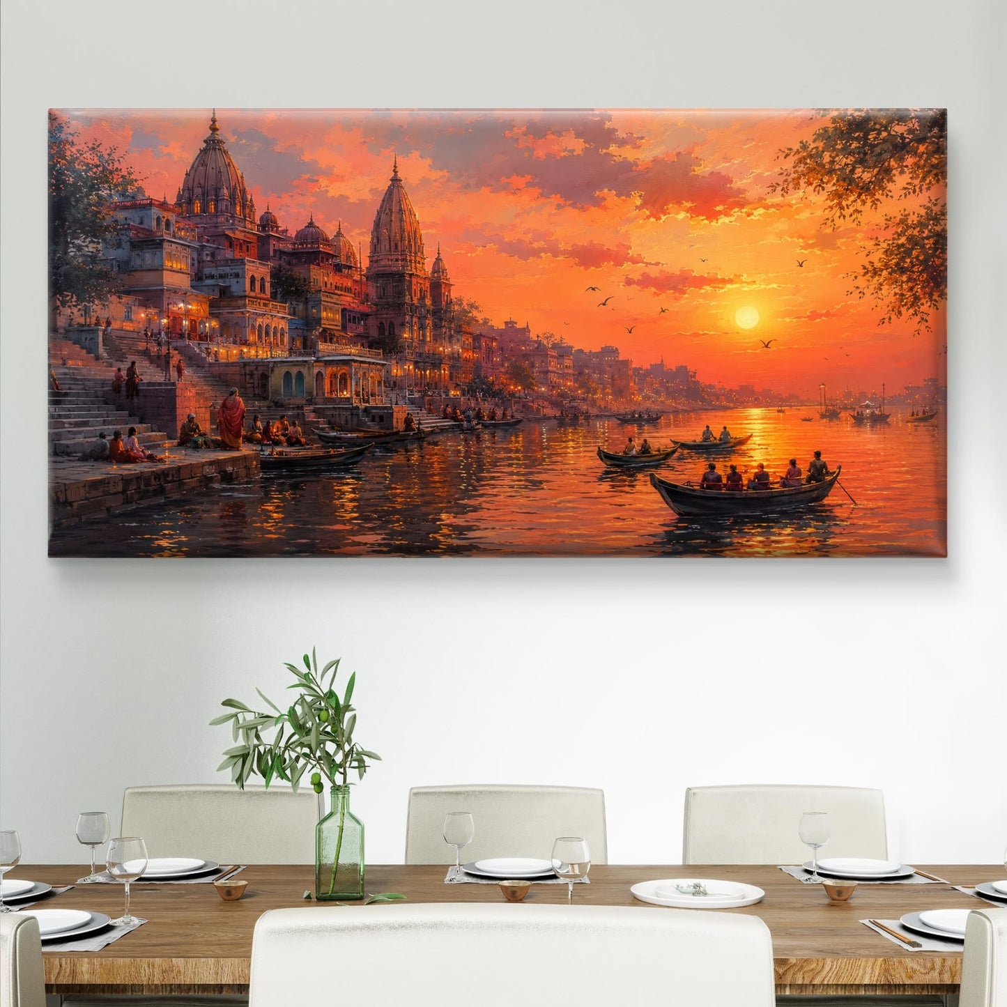 Banaras Ghat Premium Canvas Painting - Buy Online | Decor By Neon