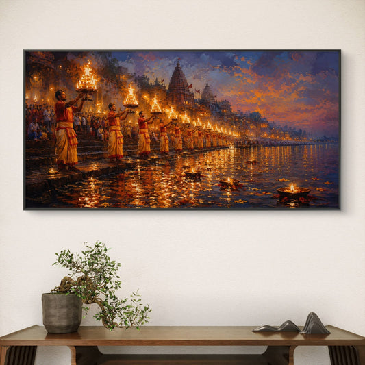 Banaras Ghat Premium Canvas Painting - Canvas Wall Art | Decor By Neon