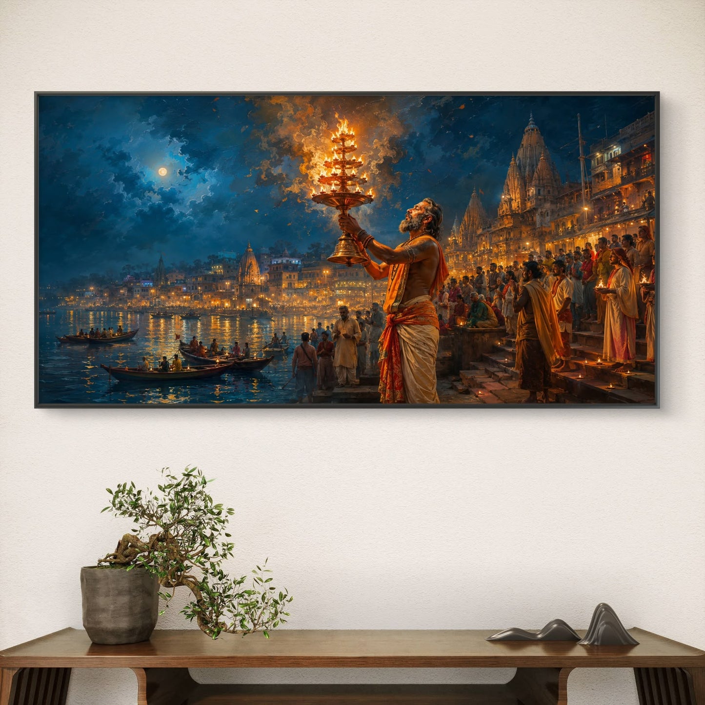 Banaras Ghat Premium Canvas Painting - Buy Online | Decor By Neon