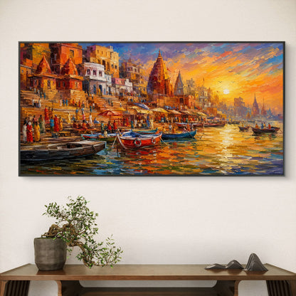Banaras Ghat Premium Canvas Painting