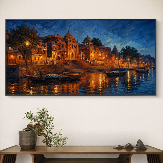 Banaras Ghat Premium Canvas Painting - Canvas Wall Art | Decor By Neon