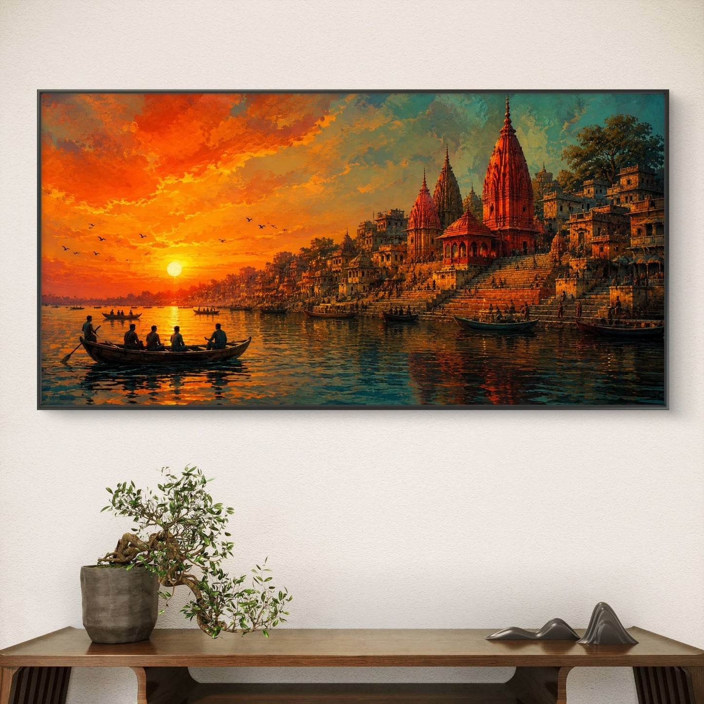 Banaras Ghat Premium Canvas Painting - Buy Online | Decor By Neon