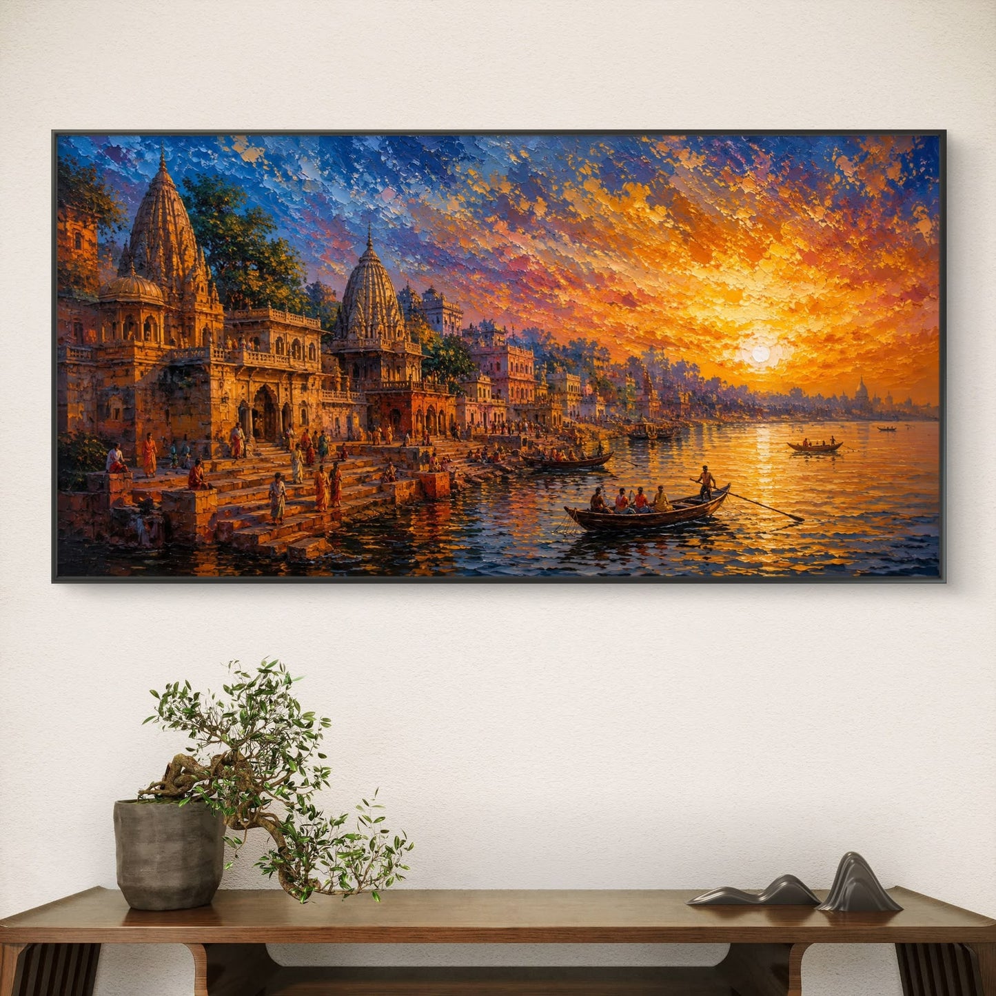 Banaras Ghat Premium Canvas Painting - Buy Online | Decor By Neon