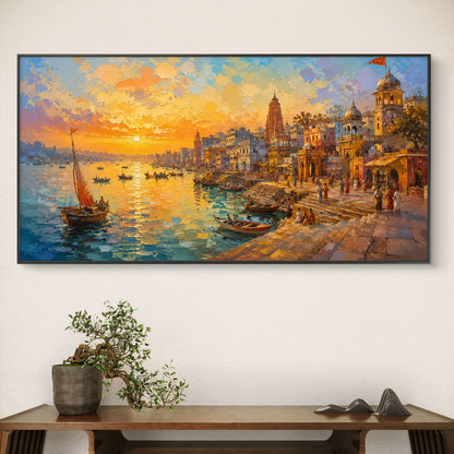 Banaras Ghat Premium Canvas Painting