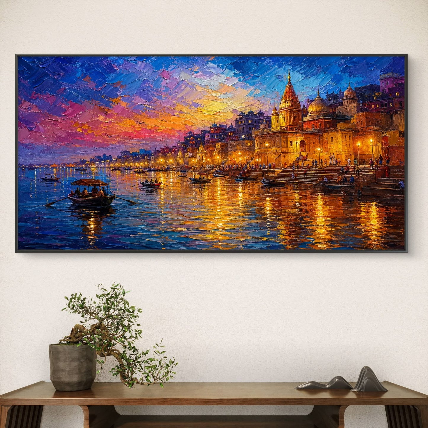 Banaras Ghat Premium Canvas Painting - Buy Online | Decor By Neon