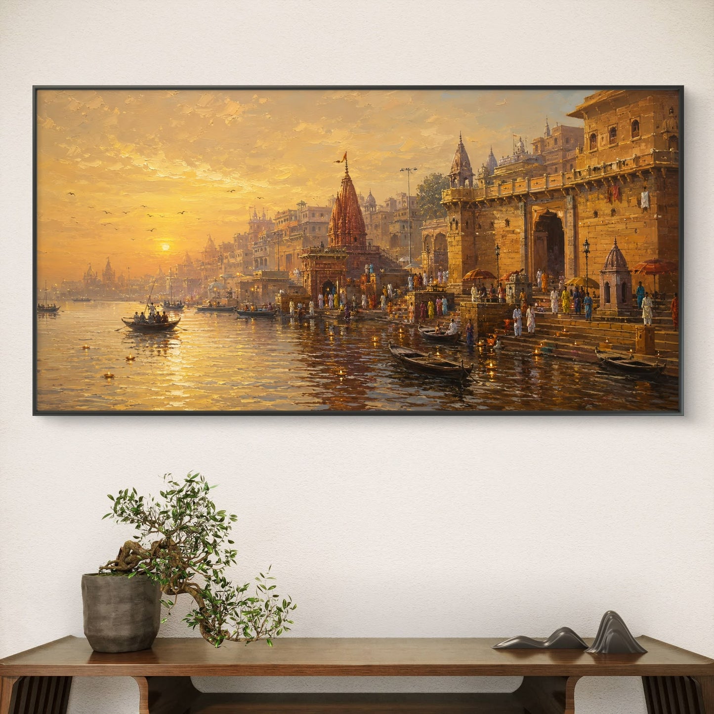 Banaras Ghat Premium Canvas Painting - Buy Online | Decor By Neon