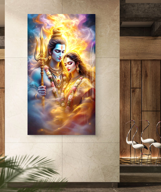 Shiva Parvati Premium Acrylic Wall Art for Home & Temple Decor