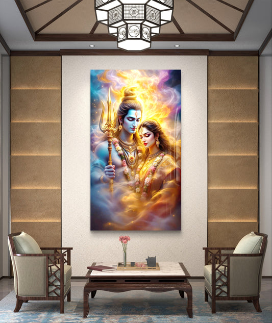 Shiva Parvati Premium Acrylic Wall Art for Home & Temple Decor