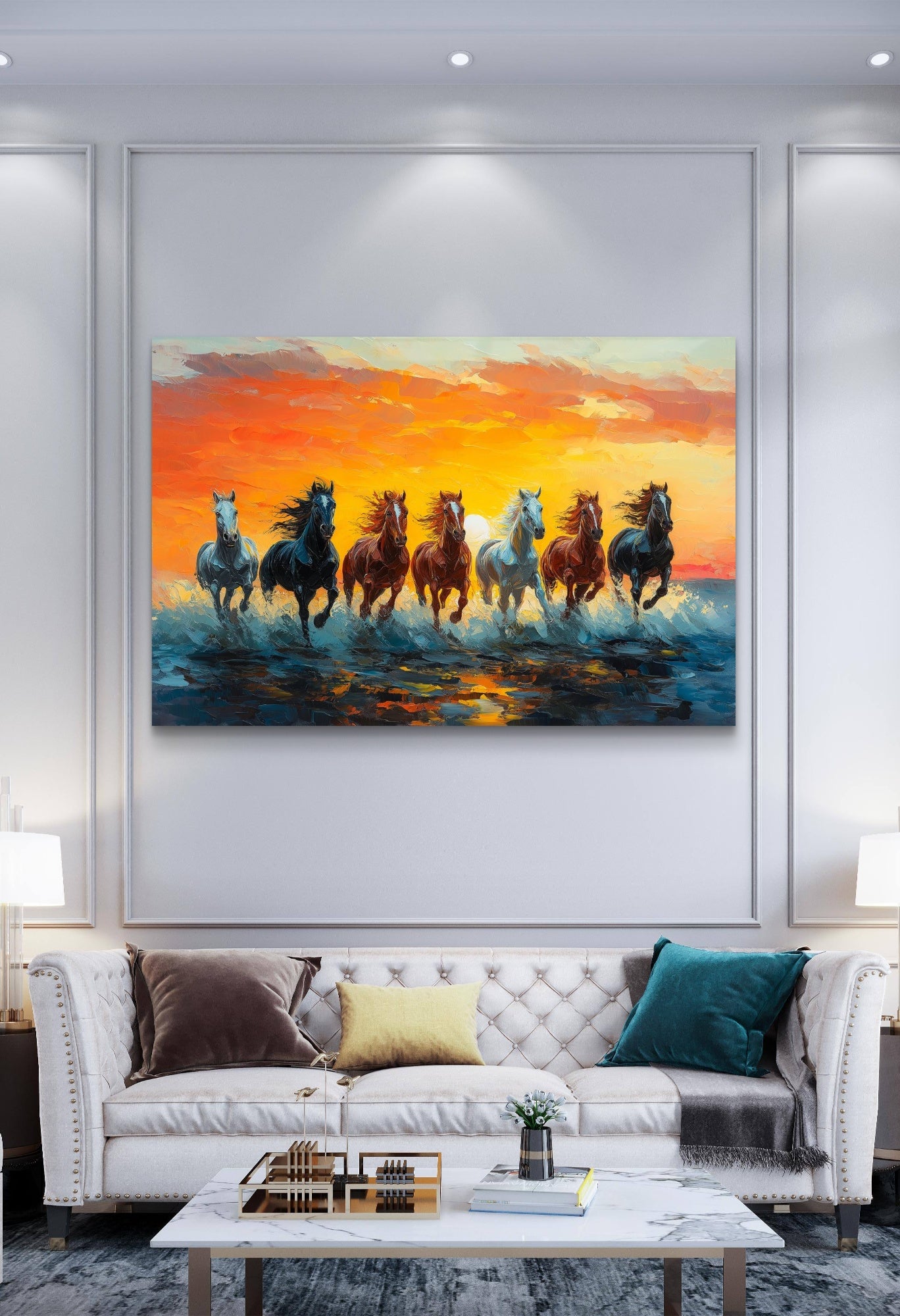 Seven Running Horses Premium Acrylic Wall Art for Home & Office Decor