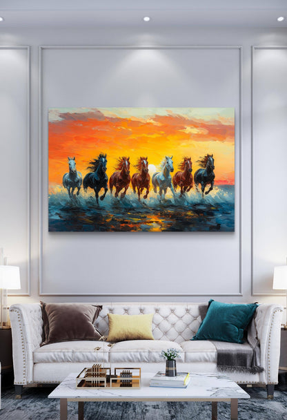 Seven Running Horses Premium Acrylic Wall Art for Home & Office Decor