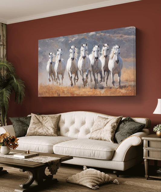 Seven White Horses Vibrant Premium Acrylic Wall Art for Home & Office Decor