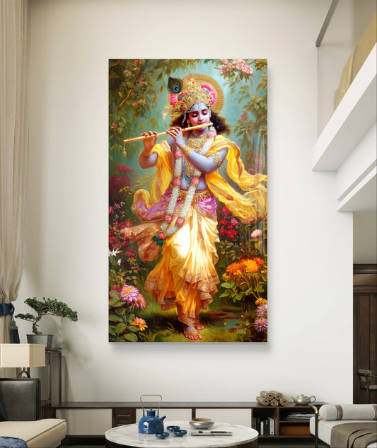Lord Krishna with Flute Premium Acrylic Wall Art for Home & Temple Decor