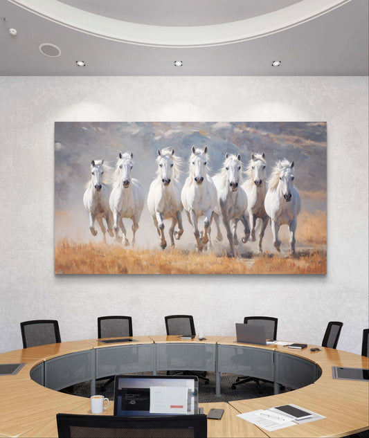 Seven White Horses Vibrant Premium Acrylic Wall Art for Home & Office Decor