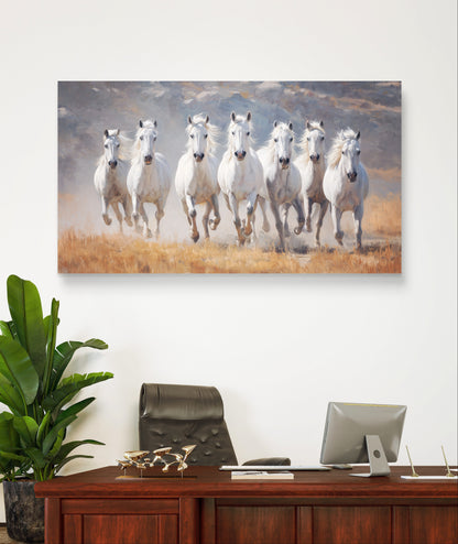 Seven White Horses Vibrant Premium Acrylic Wall Art for Home & Office Decor