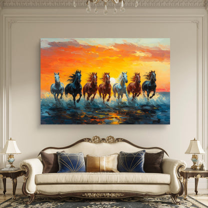 Seven Running Horses Premium Acrylic Wall Art for Home & Office Decor
