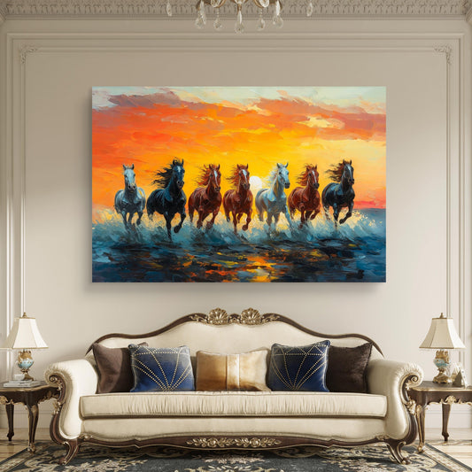 Seven Running Horses Premium Acrylic Wall Art for Home & Office Decor