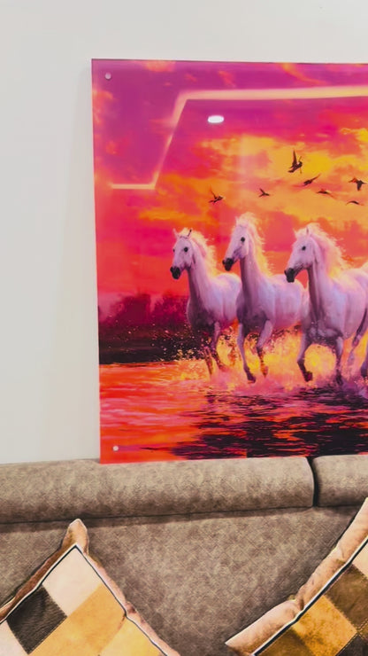 Seven Horses Vibrant Premium Acrylic Wall Art for Home & Office Decor
