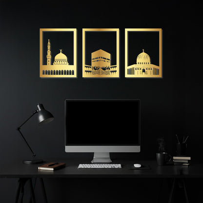 Masjid An-Nabawi, Al-Haram, Al-Aksa Full Shiny Islamic Metal Wall Art